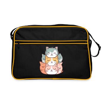 Cat - Kawaii Style - Retro Bag - black/gold - Front