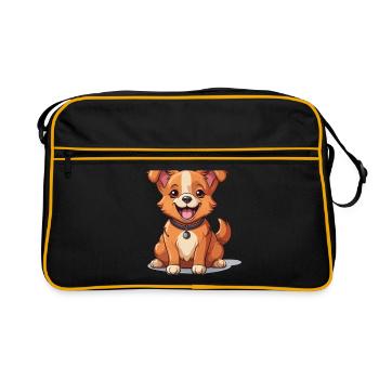 Dog - Kawaii Style - Retro Bag - black/gold - Front