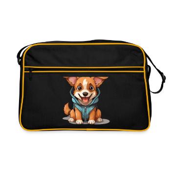 Dog - Kawaii Style - Retro Bag - black/gold - Front