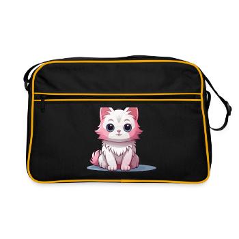 Cat - Kawaii Style - Retro Bag - black/gold - Front