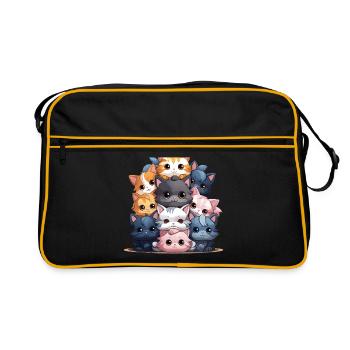 Cat - Kawaii Style - Retro Bag - black/gold - Front