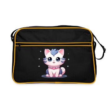 Cat - Kawaii Style - Retro Bag - black/gold - Front