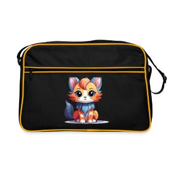 Cat - Kawaii Style - Retro Bag - black/gold - Front