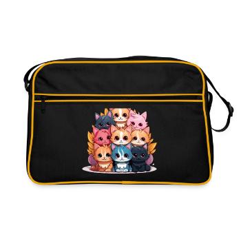 Cat - Kawaii Style - Retro Bag - black/gold - Front