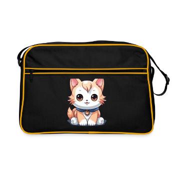 Cat - Kawaii Style - Retro Bag - black/gold - Front