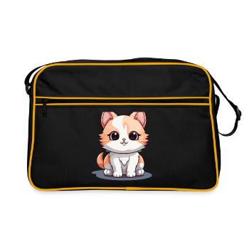 Cat - Kawaii Style - Retro Bag - black/gold - Front