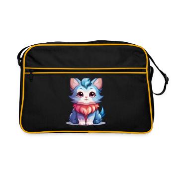 Cat - Kawaii Style - Retro Bag - black/gold - Front