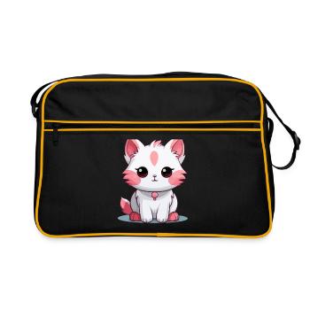 Cat - Kawaii Style - Retro Bag - black/gold - Front