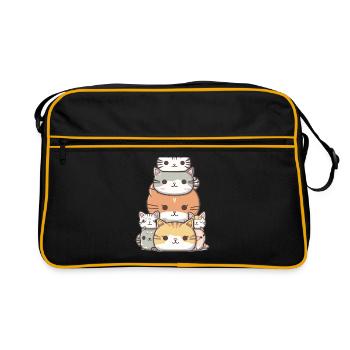 Cat - Kawaii Style - Retro Bag - black/gold - Front