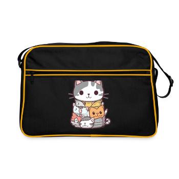 Cat - Kawaii Style - Retro Bag - black/gold - Front