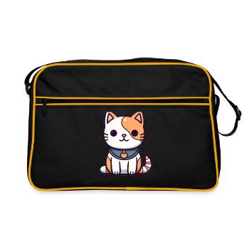 Cat - Kawaii Style - Retro Bag - black/gold - Front