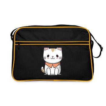 Cat - Kawaii Style - Retro Bag - black/gold - Front