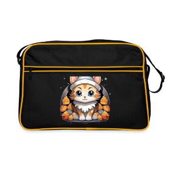 Design de Noël de chat - Style Kawaii - Sac Retro - noir/or - Devant
