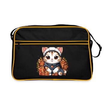 Design de Noël de chat - Style Kawaii - Sac Retro - noir/or - Devant