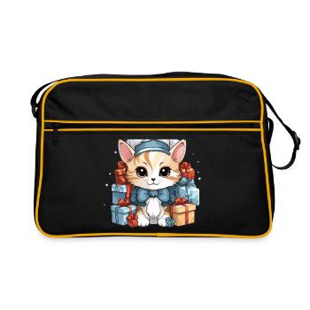 Design de Noël de chat - Style Kawaii - Sac Retro - noir/or - Devant