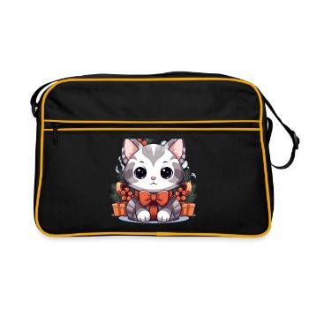 Design de Noël de chat - Style Kawaii - Sac Retro - noir/or - Devant