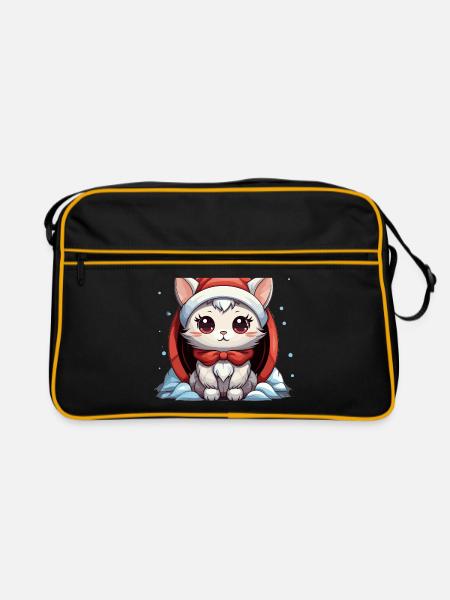 Cat Christmas Design - Kawaii Style - Retro Bag - black/gold - Front