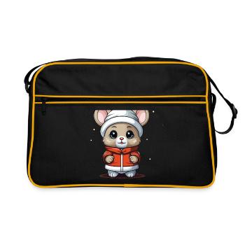 Souris Noël Design - Style Kawaii - Sac Retro - noir/or - Devant