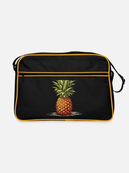 Ananas - Illustration - Retro Tasche - Schwarz/Gold - Vorne
