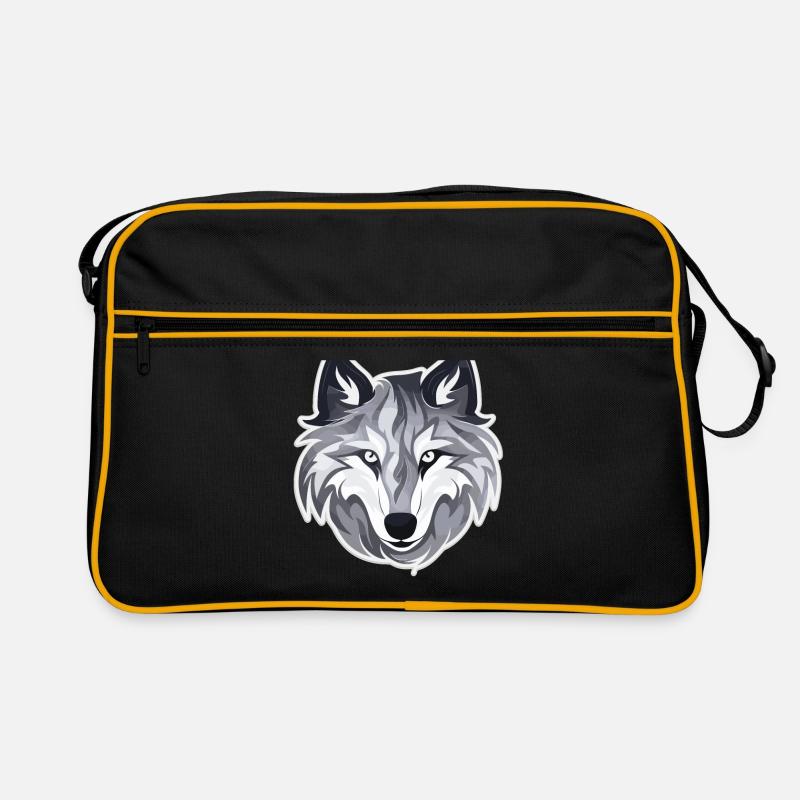 Wolf - Illustration - Retro Tasche - Schwarz/Gold