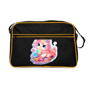 Chat - illustration - Sac Retro - noir/or - Devant