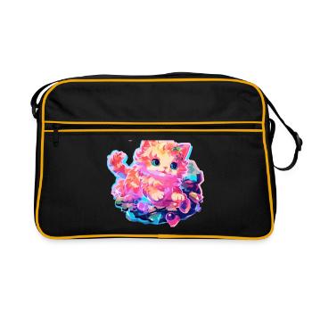 Chat - illustration - Sac Retro - noir/or - Devant