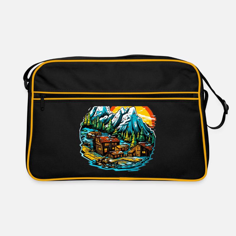 Landschaft - Illustration - Retro Tasche - Schwarz/Gold