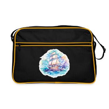 Segelboot - Illustration - Retro Tasche - Schwarz/Gold - Vorne