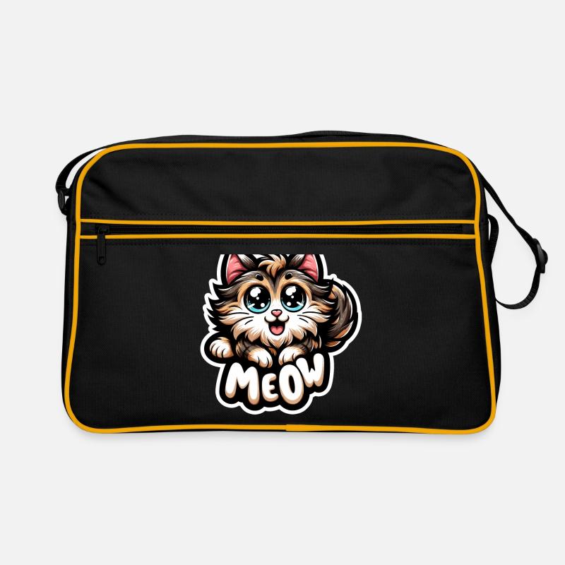 Meow - Katze Illustration - Retro Tasche - Schwarz/Gold
