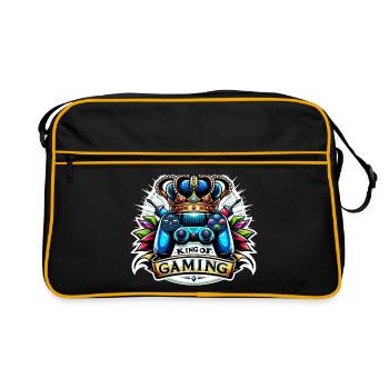 King of Gaming - Controller und Krone Illustration - Retro Tasche - Schwarz/Gold - Vorne