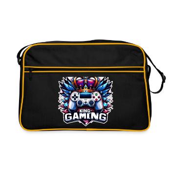 King of Gaming - Controller und Krone Illustration - Retro Tasche - Schwarz/Gold - Vorne