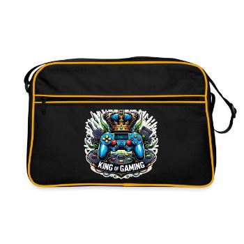 King of Gaming - Controller und Krone Illustration - Retro Tasche - Schwarz/Gold - Vorne