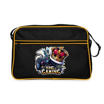 King of Gaming - Controller und Krone Illustration - Retro Tasche - Schwarz/Gold - Vorne