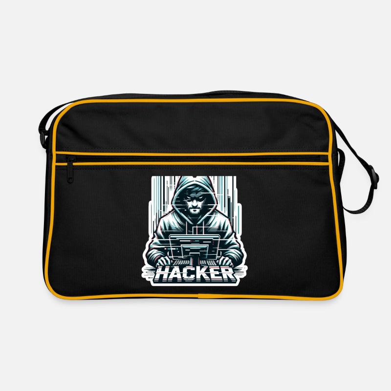 Hacker - Illustration - Retro Tasche - Schwarz/Gold