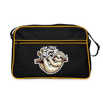 Chill Time - Sloth Illustration - Retro Bag - black/gold - Front
