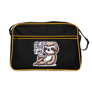 Chill Time - Sloth Illustration - Retro Bag - black/gold - Front