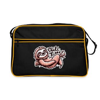 Chill Time - Sloth Illustration - Retro Bag - black/gold - Front