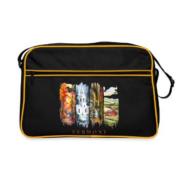 Voyage dans le Vermont – Feuillage d’automne et vie à la ferme - Sac Retro - noir/or - Devant