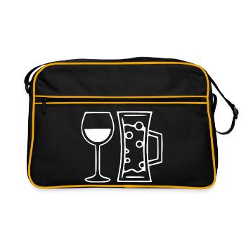 Vin, verre de vin, vin rouge, vin blanc. - Sac Retro - noir/or - Devant