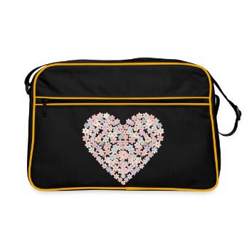 Motif de cœur aux fleurs pastel - Sac Retro - noir/or - Devant