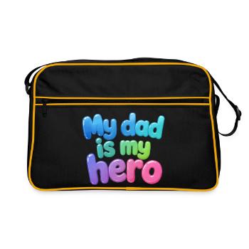 Mein Vater Ist Mein Held Bubbel-Design - Retro Tasche - Schwarz/Gold - Vorne