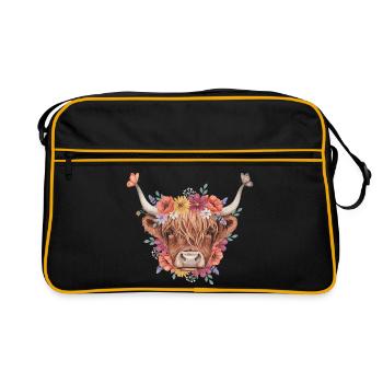 Blumenkrone Hochlandkuh - Retro Tasche - Schwarz/Gold - Vorne