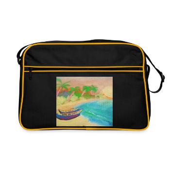 Insellandschaftsstrand und heißer Sand - Retro Tasche - Schwarz/Gold - Vorne