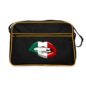 Mexiko Flagge Lippen Mund Mexikanische Fahne - Retro Tasche - Schwarz/Gold - Vorne