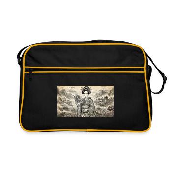 Geisha Ukiyo-e Fan Idyll - Retro Bag - black/gold - Front