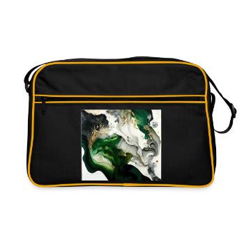 Forest Green And Gold Paint Swirl Pattern - Retro Bag - black/gold - Front