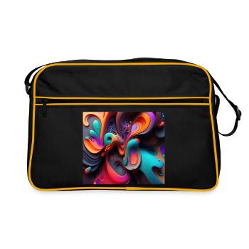 Lebendiges mehrfarbiges abstraktes Wirbelmuster - Retro Tasche - Schwarz/Gold - Vorne