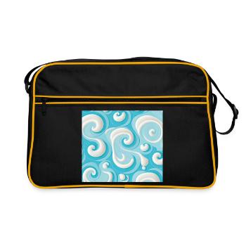 Pastellblaues und weißes abstraktes Wirbelmuster - Retro Tasche - Schwarz/Gold - Vorne