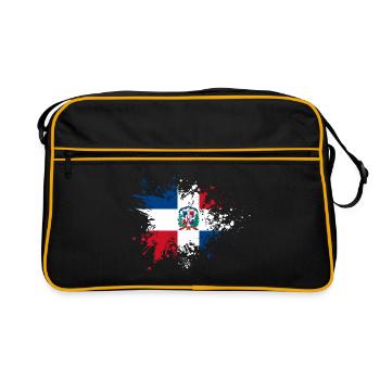 Dominican Republic flag paint splatter blob - Retro Bag - black/gold - Front