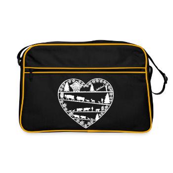 Herz mit Alpaufzug weiss - Retro Tasche - Schwarz/Gold - Vorne